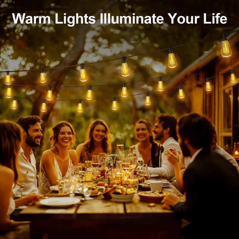 Outdoor String LED Patio Lights - 100Ft 30M Outside Waterproof Light with Remote Dimmable ST38 Shatterproof Bulb Connectable Hanging Outdoor Electric Lighting for Backyard Yard Gazebo Porch Party