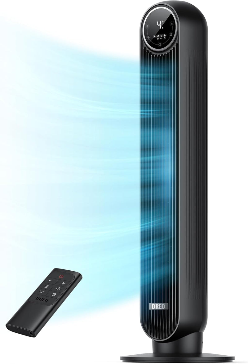 Dreo Tower Fan for Bedroom, 25ft/s Velocity Quiet Floor Fan, 90° Oscillating Fans for Indoors with 4 Speeds, 4 Modes, 8H Timer, Standing Fans, Bladeless Fan, Black, Nomad One
