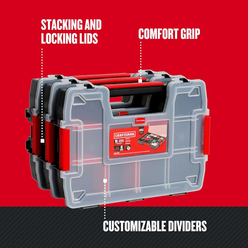 CRAFTSMAN Storage Organizer, Small Parts Organizer, 3-Packs with 10-Compartments, Lid Includes Secure Latch
