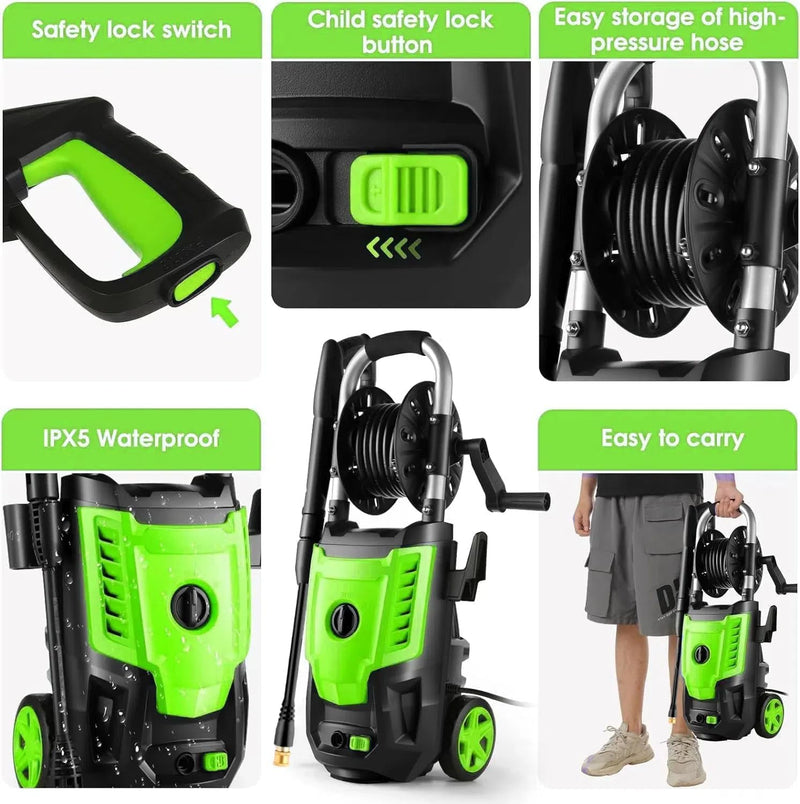4800 PSI Pressure Cleaner- 4.0 GPM High Power Cleaner with 33FT Hose Reel, 4 Spray Tips and Soap Bottle for Car Washing, Fence Cleaning, Patio Maintenance（Upgraded）