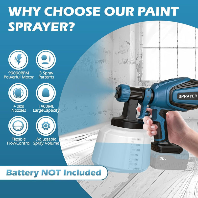 Cordless Paint Sprayer for Dewalt 20V MAX Battery Electric Spray Paint Gun with High Capacity Container Easy to Clean for House Painting Blue(Not Include Battery)
