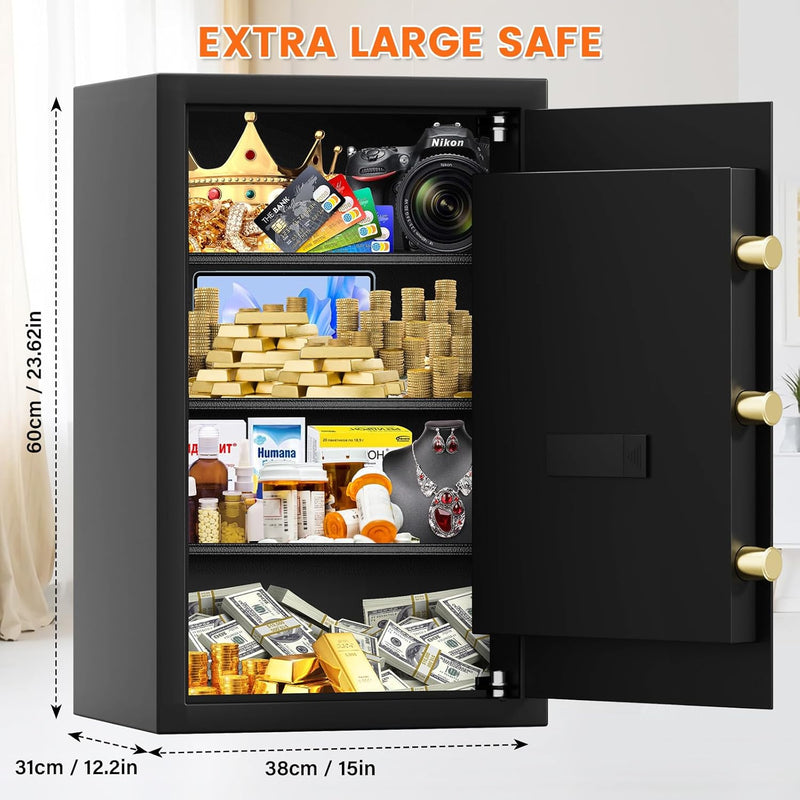 5.0 Cuft Large Fireproof Safe for HOME USE, Digital Home Security Box with Programmable Keypad and Spare Keys, Document Safe Fireproof Waterproof, Anti-Theft Fire Safety Box for Home Office