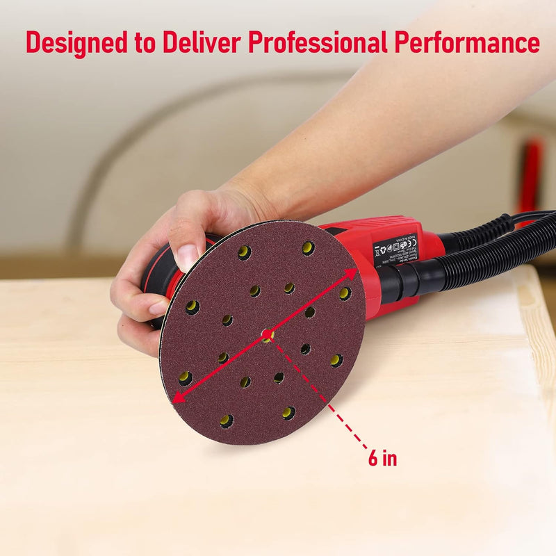 Electric Random Orbital Sander,PioneerWorks Brushless Motor,Powerful 350W & Low Vibration Palm Sander,10000 RPM Variable Speed,6-Inch For Woodworking, Polishing,Carpentry