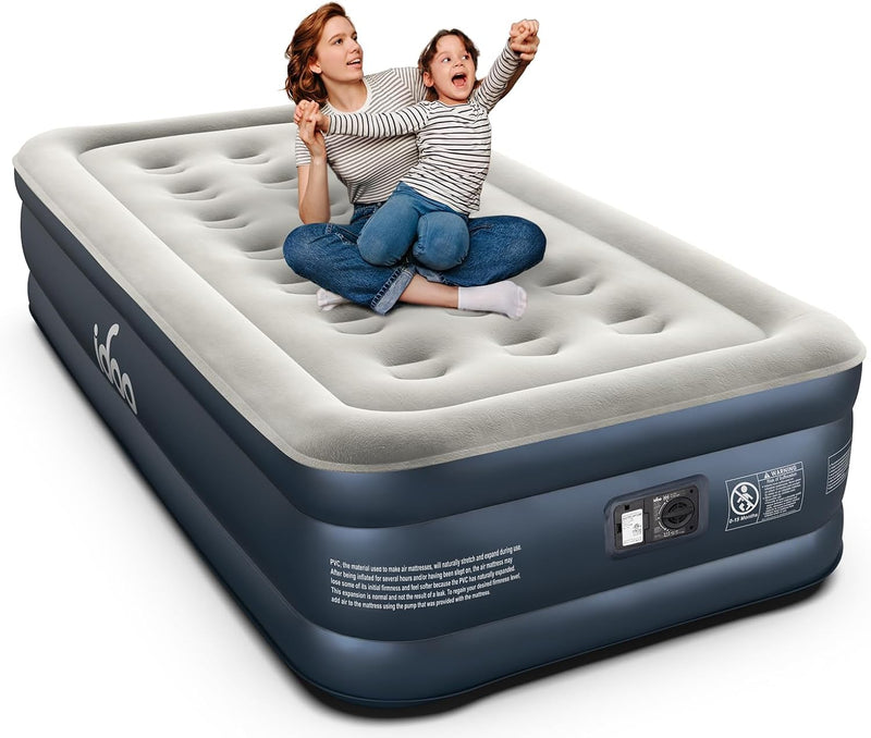iDOO Queen Air Mattress with Built in Pump, 18 Raised Comfort Inflatable Blow up Mattress, Upgraded Four Chamber Portable Air Bed for Camping, Guests and Home, Colchon Inflable, 650 lbs Max