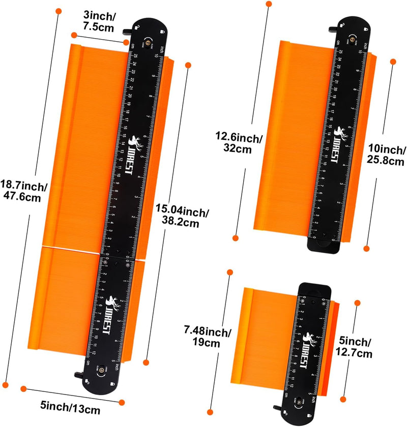 JOREST Connectable Contour Gauge (10+5 Inch), Gifts Ideas for Men Dad Handyman Husband Him, Shape Profile Duplicator with Lock, Outline Angle Measuring Tool, Template tool, Tile Flooring, Scribe Edge