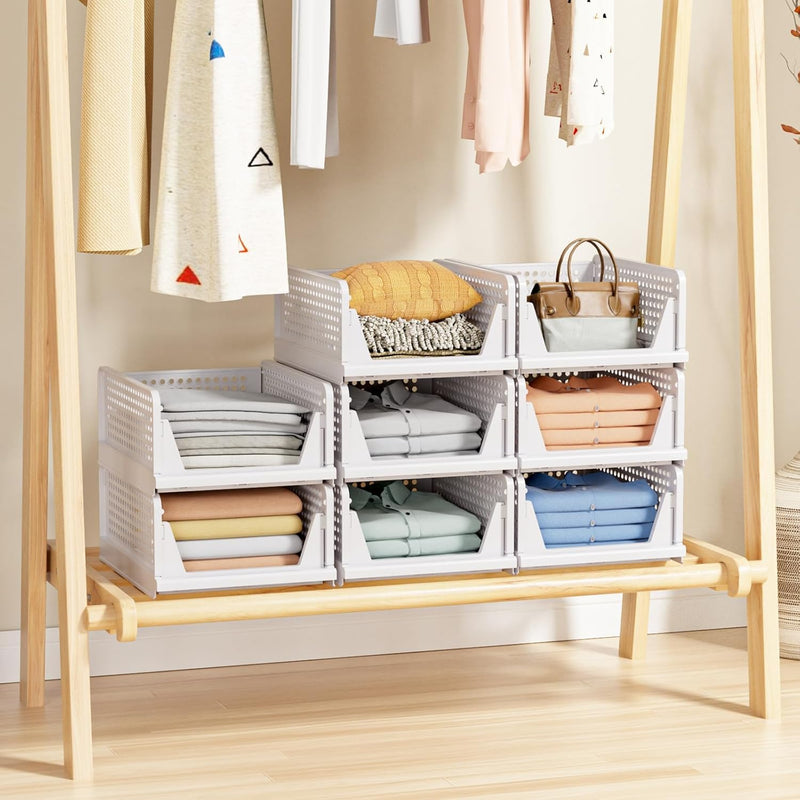 5 Pack Stackable Closet Storage Basket - Stackable Storage Bins, Multifunctional & Foldable Closet Organizer, Wardrobe Cupboard Space-Saving Hat Storage Drawer Organizer