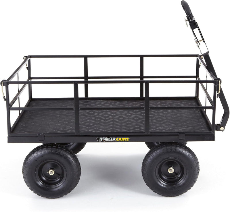 Gorilla Carts Steel Utility Cart, 9 Cu Ft Bed, 1200 lb Load Capacity, Black – Towable Heavy-Duty Outdoor Hauling Wagon with Removable Side Panels for Yard, Lawn, Garden or Landscaping