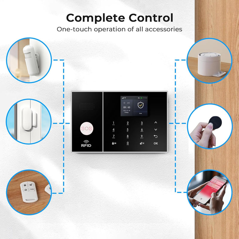 WiFi Home Alarm Security System,Wireless DIY Smart Home Burglar Security Alarm System 24 Pieces Kits, Compatible with Alexa Google Home Voice Control for Villa Home Apartment