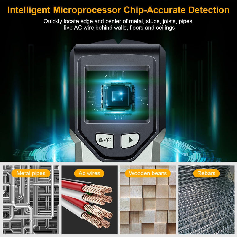Stud Finder Wall Scanner - 5 in 1 Stud Finder Tool w/Microprocessor Chip and HD LCD Display, Stud Detector Beam Finders for Center & Edge of Wood AC Wire Metal Studs Joist Pipe