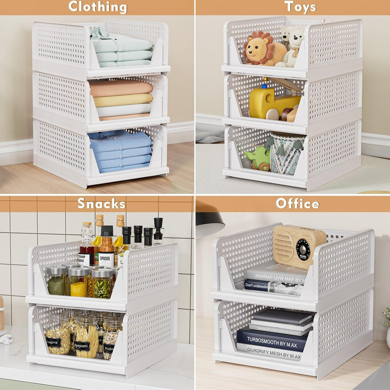 5 Pack Stackable Closet Storage Basket - Stackable Storage Bins, Multifunctional & Foldable Closet Organizer, Wardrobe Cupboard Space-Saving Hat Storage Drawer Organizer