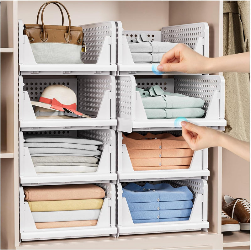 5 Pack Stackable Closet Storage Basket - Stackable Storage Bins, Multifunctional & Foldable Closet Organizer, Wardrobe Cupboard Space-Saving Hat Storage Drawer Organizer