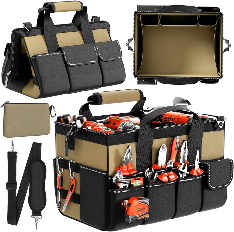 Goovilla Tool Bag 15.5 Inch with 1 Pouch | 17-Pocket Portable Tool Box Organizer Storage with Adjustable Strap, Soft Handle and Durable Zipper | Heavy Duty Tool Bags for Men, Father’s Day