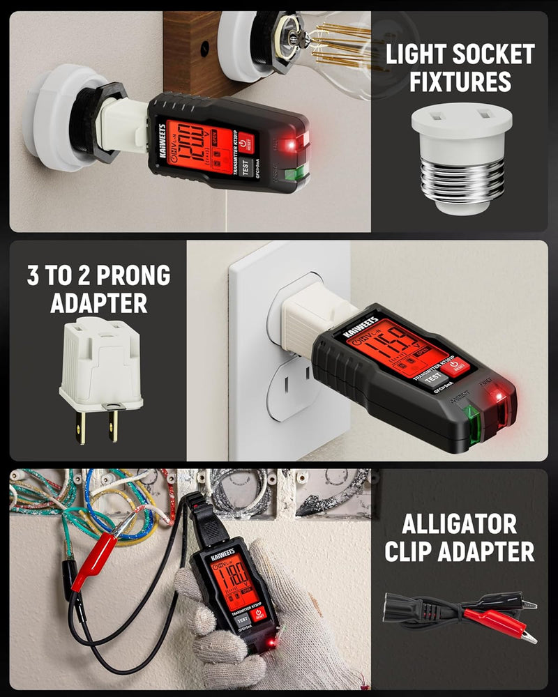 KAIWEETS Circuit Breaker Finder with LCD Display, GFCI Outlet Tester, Electrical Circuit Tracer Tool with NCV Test & Flashlight, Includes Carrying Case and Adapters- KT301P