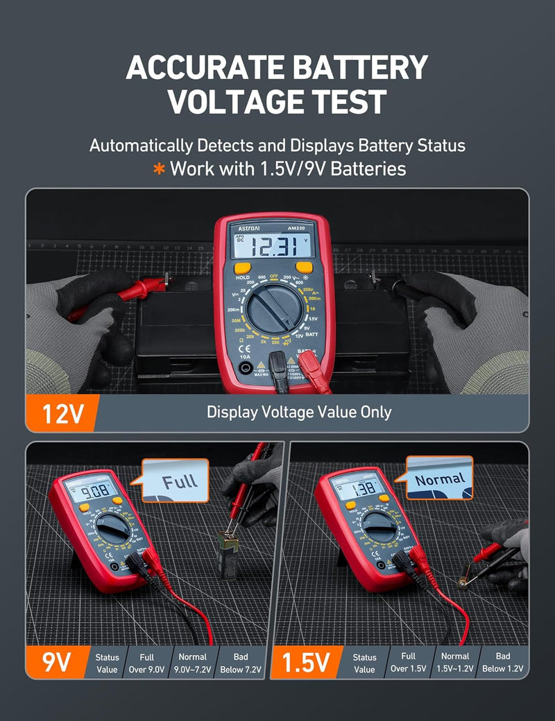 AstroAI Digital Multimeter Tester 2000 Counts with DC AC Voltmeter and Ohm Volt Amp Meter; Measures Voltage, Current, Resistance, Continuity and Diode