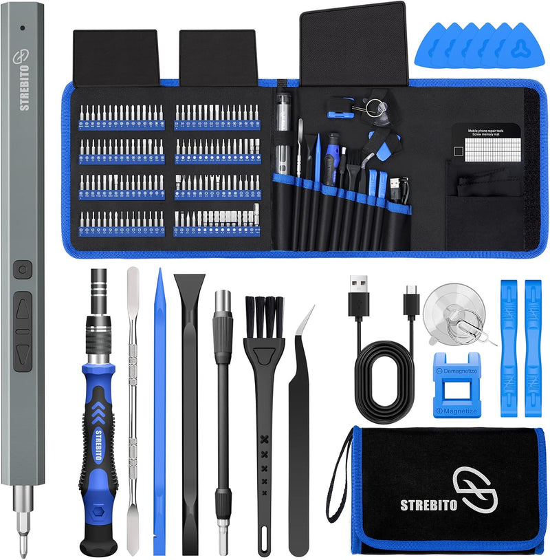 STREBITO Electric Screwdriver, 144-in-1 Precision Screwdriver Set, 120 Magnetic Bits, Organized Storage and Portability, Small Tool Kit for Electronics, PC, Computer, Laptop and RC, Gifts for Men