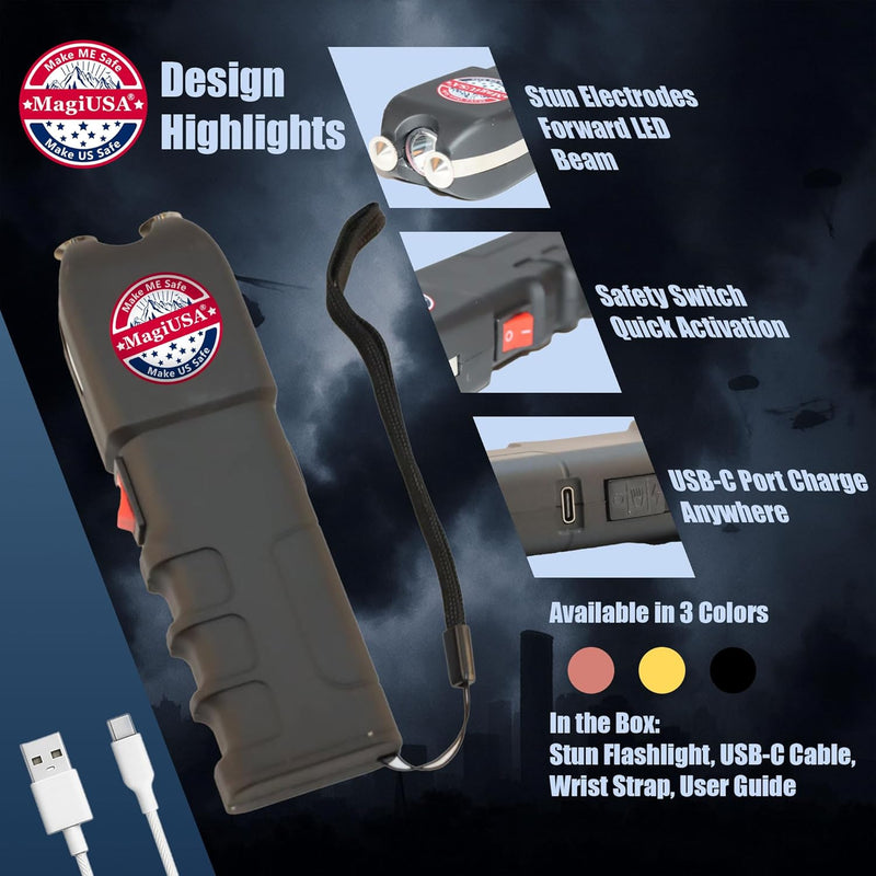 989 Heavy stun Gun Flashlight Billion Volts tazer self Defense for Women with Wrist Strap Safety Switch Discreet Electric Shock Non Lethal Compact taeser Emergency Protection