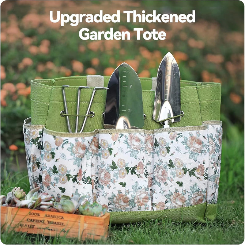 Gardening Tools 9-Piece Heavy Duty Gardening Hand Tools with Fashion and Durable Garden Tools Organizer Handbag,Rust-Proof Garden Tool Set, Ideal