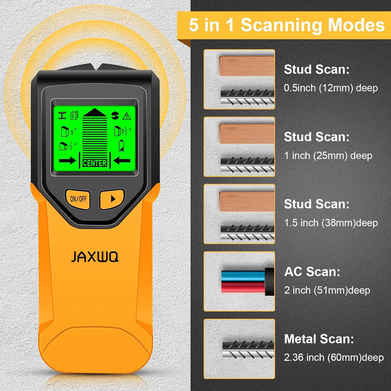 Stud Finder Wall Scanner - 5 in 1 Stud Finder Tool w/Microprocessor Chip and HD LCD Display, Stud Detector Beam Finders for the Center and Edge of Wood AC Wire Metal Studs Joist Pipe (Lemon)