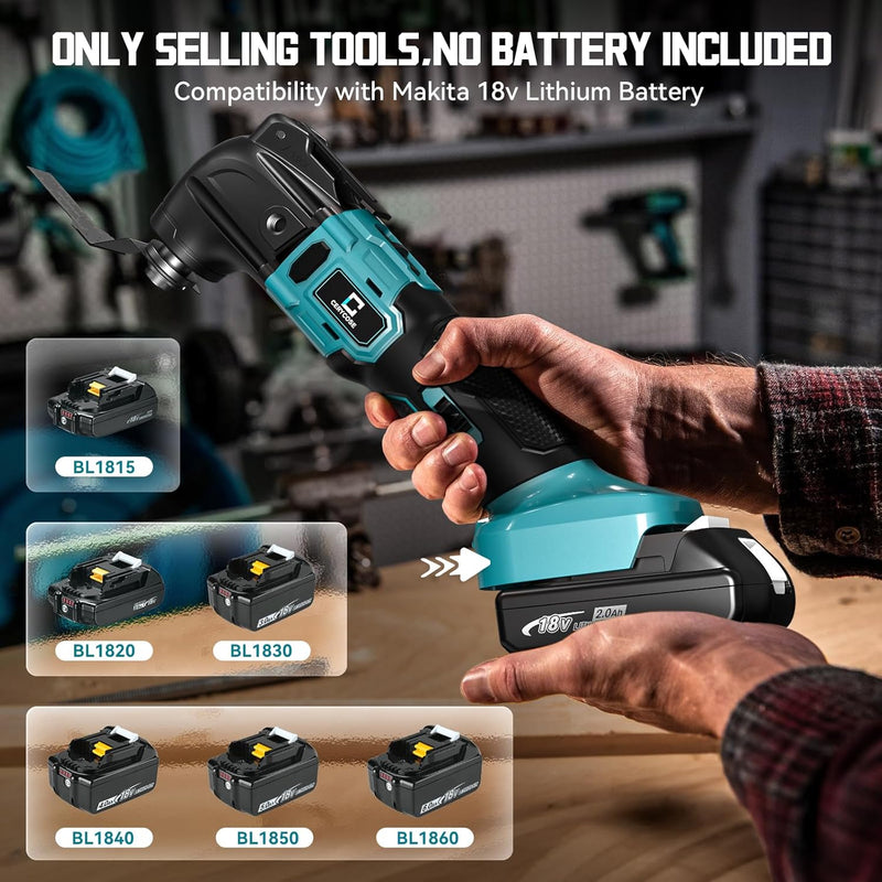 Cordless Oscillating Tool Compatible with Makita Battery, 21000 OPM Max Brushless-Motor Tool with Auxiliary Handle, Oscillating Multi-Tool for Scraping, Sanding,Cutting Wood(Tool only)