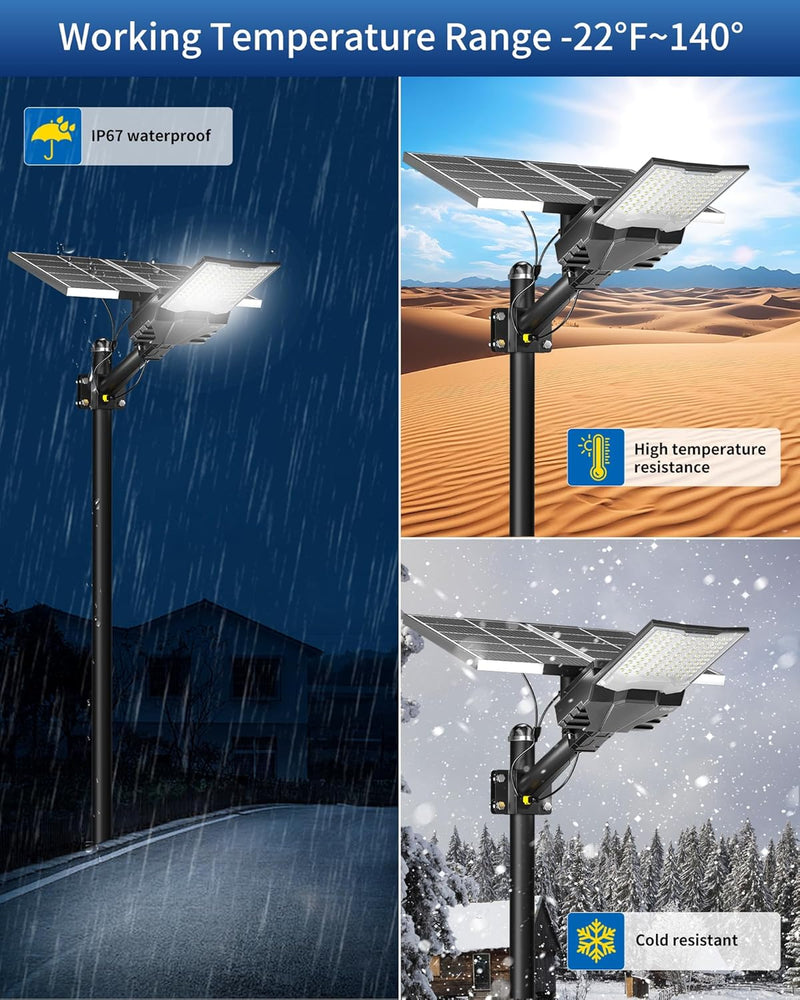 Ofuray Solar Street Lights Outdoor,OHF-Pro-Max 60,000Mah High Power Solar Security Flood Lights Parking Lot Lights Commercial Dusk to Dawn,IP67 6500k Led with Remote for Street,Court,Barn