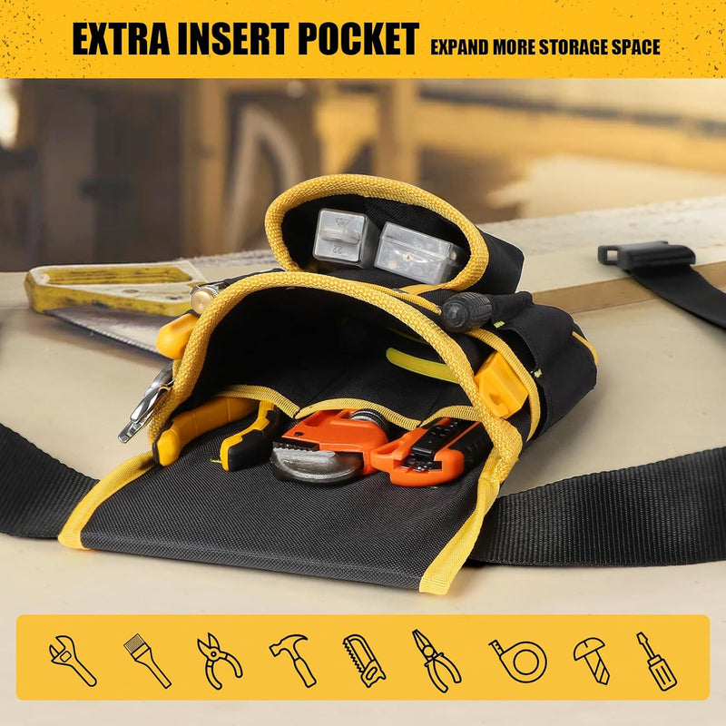 Magnetic Tool Belt for Men, 26 Pockets Heavy Duty Tool Pouch, Magnet Holster Nail Utility Toolbelt Detachable Adjustable Waist Holder for Handyman Contractor Mechanic Plumber Roofer Carpentry Dad Gift