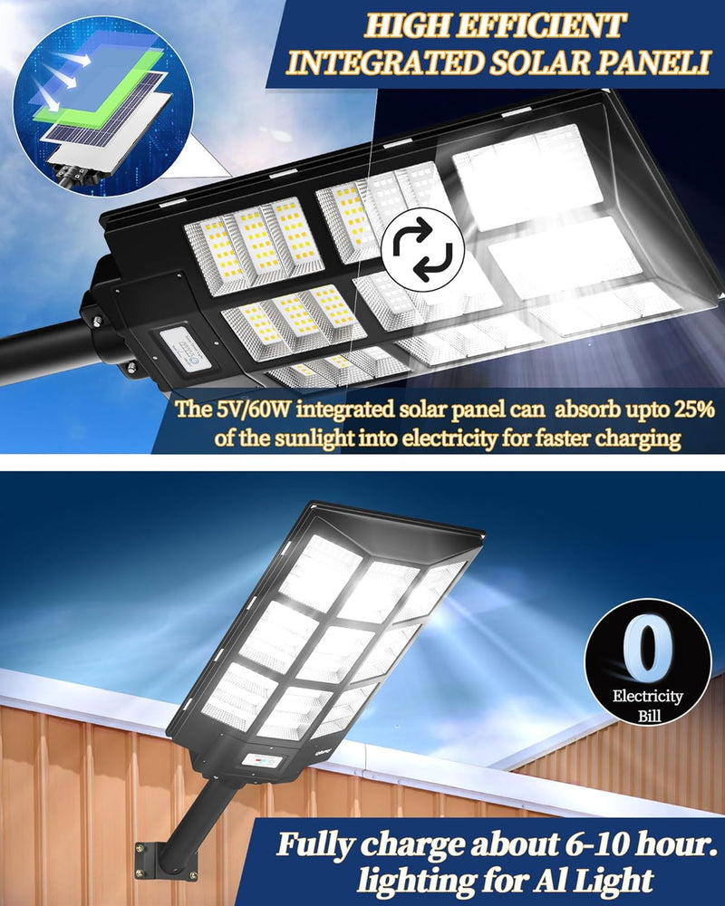 Ofuray Of-7200W Solar Street Light Outdoor-3000K/4000K/6500K Outdoor Security Flood Light,IP67 Solar Parking Lot Lights Commercial Dusk to Dawn with Remote Control for Yard,Residential