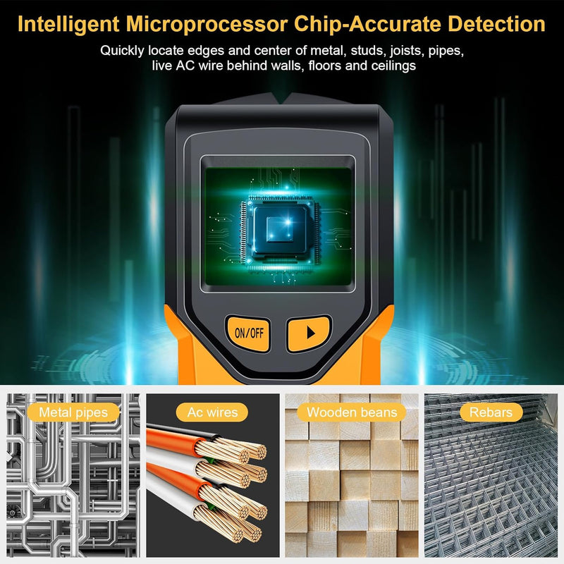 Stud Finder Wall Scanner - 5 in 1 Stud Finder Tool w/Microprocessor Chip and HD LCD Display, Stud Detector Beam Finders for the Center and Edge of Wood AC Wire Metal Studs Joist Pipe (Lemon)