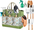 Gardening Tools 9-Piece Heavy Duty Gardening Hand Tools with Fashion and Durable Garden Tools Organizer Handbag,Rust-Proof Garden Tool Set, Ideal