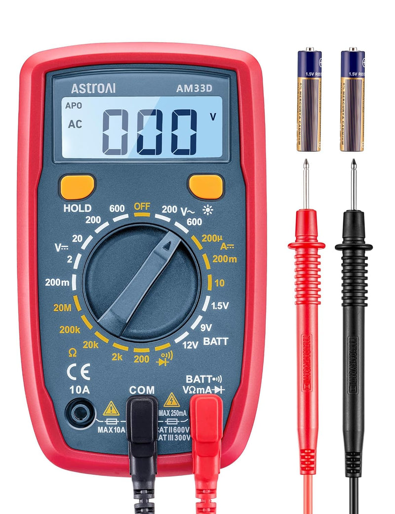 AstroAI Digital Multimeter Tester 2000 Counts with DC AC Voltmeter and Ohm Volt Amp Meter; Measures Voltage, Current, Resistance, Continuity and Diode