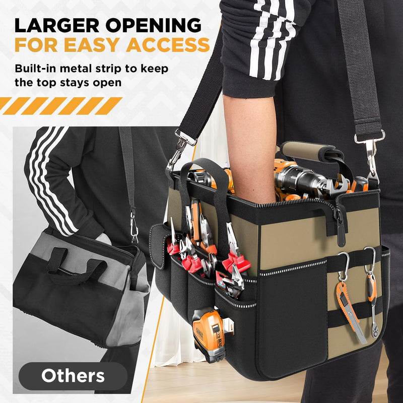 Goovilla Tool Bag 15.5 Inch with 1 Pouch | 17-Pocket Portable Tool Box Organizer Storage with Adjustable Strap, Soft Handle and Durable Zipper | Heavy Duty Tool Bags for Men, Father’s Day