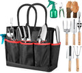 Gardening Tools 9-Piece Heavy Duty Gardening Hand Tools with Fashion and Durable Garden Tools Organizer Handbag,Rust-Proof Garden Tool Set, Ideal