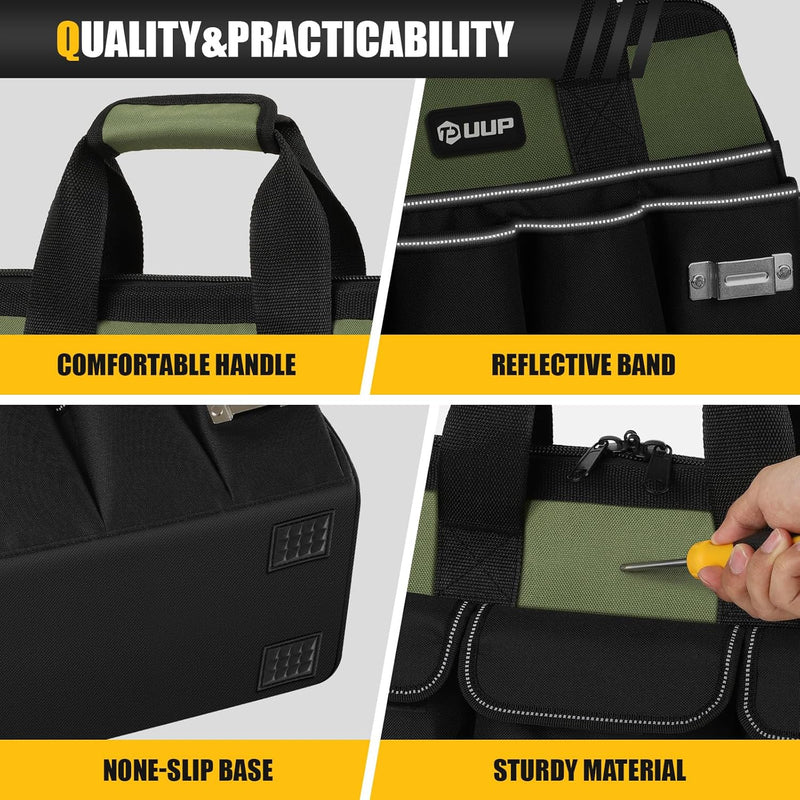 Heavy Duty Tool Bag 15-Inch, 16-Pocket Portable Empty Tool Box Organizer Storage, Toolbox Organization, Soft Handle Large Zipper Carrying Toolbag, Father Day Dad Men Mechanic Welding Birthday Gift