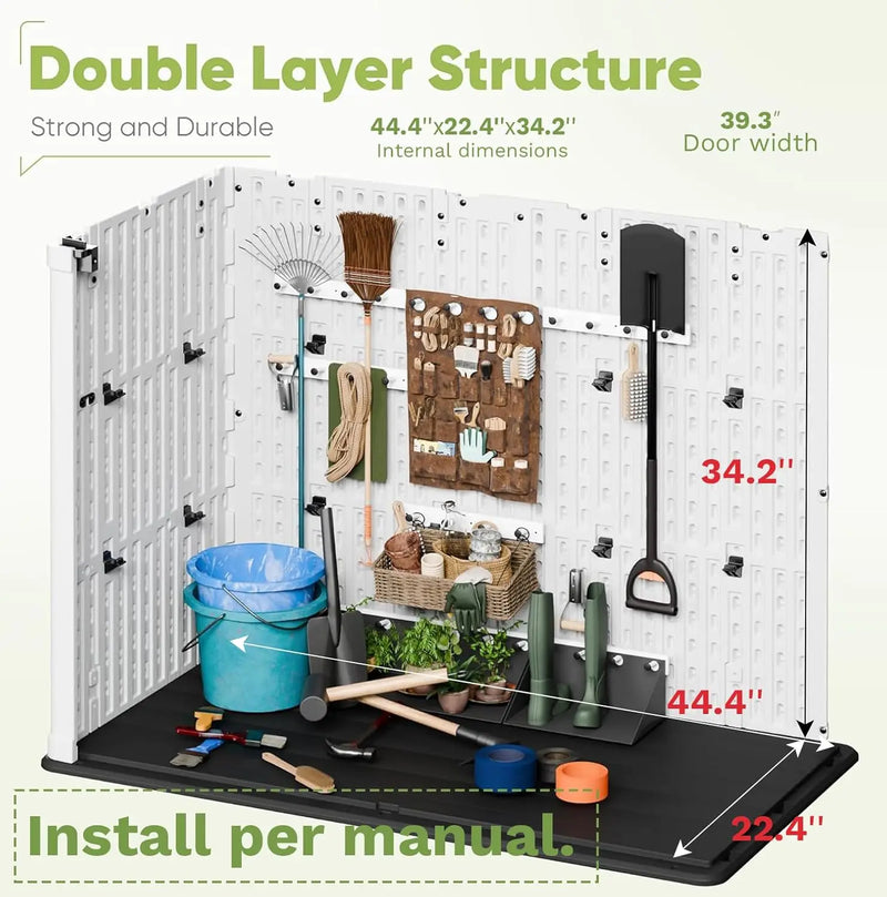 Outdoor Storage Cabinet 26 Cu Ft with Lockable Doors, Horizontal Storage Shed Patio Tools Storage Box for Sofa Cushi