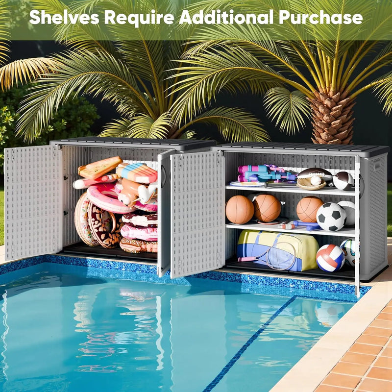 Outdoor Storage Cabinet 26 Cu Ft with Lockable Doors, Horizontal Storage Shed Patio Tools Storage Box for Sofa Cushi