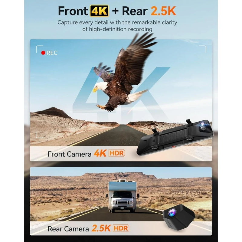 Best - Mirror Dash Cam with STARVIS 2 IMX678, 12 inches Rear View Mirror Camera with Front 4K&Rear 2.5K, Included Voice Control