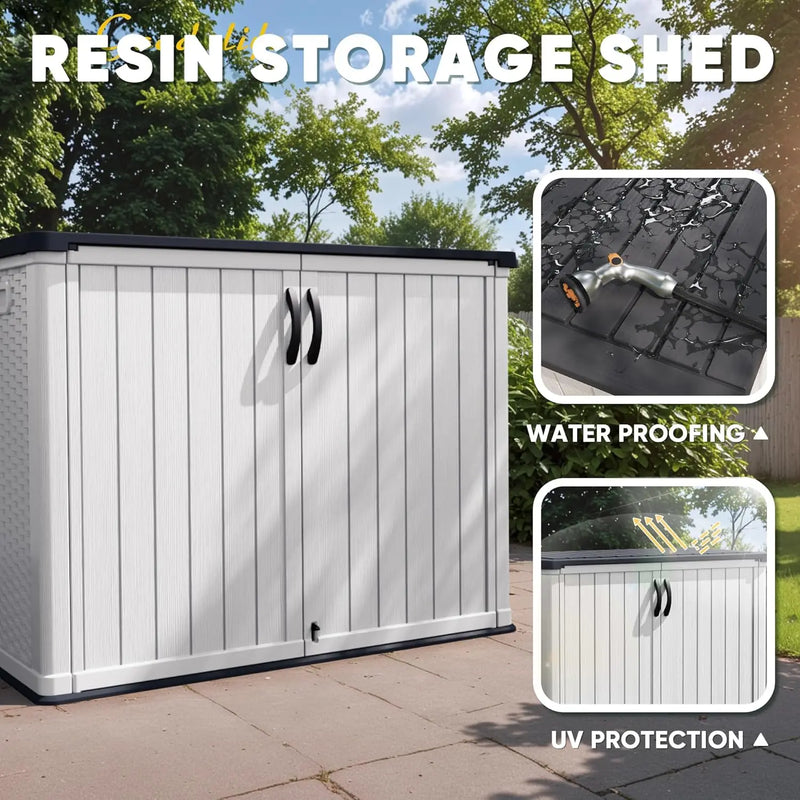 Outdoor Storage Cabinet 26 Cu Ft with Lockable Doors, Horizontal Storage Shed Patio Tools Storage Box for Sofa Cushi
