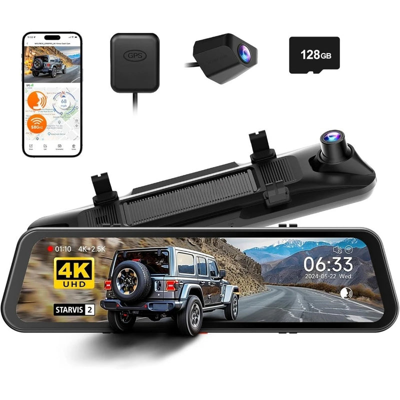 Best - Mirror Dash Cam with STARVIS 2 IMX678, 12 inches Rear View Mirror Camera with Front 4K&Rear 2.5K, Included Voice Control