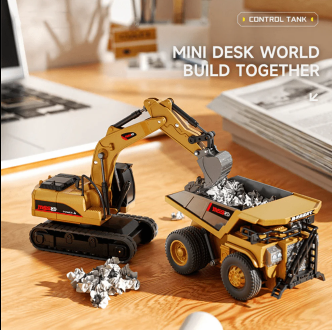 Mini RC Forklift 1/64 – Remote Control Excavator & Dump Truck with LED, Sound & App Support