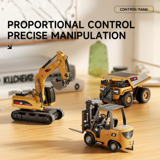 Mini RC Forklift 1/64 – Remote Control Excavator & Dump Truck with LED, Sound & App Support
