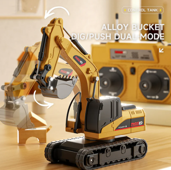 Mini RC Forklift 1/64 – Remote Control Excavator & Dump Truck with LED, Sound & App Support